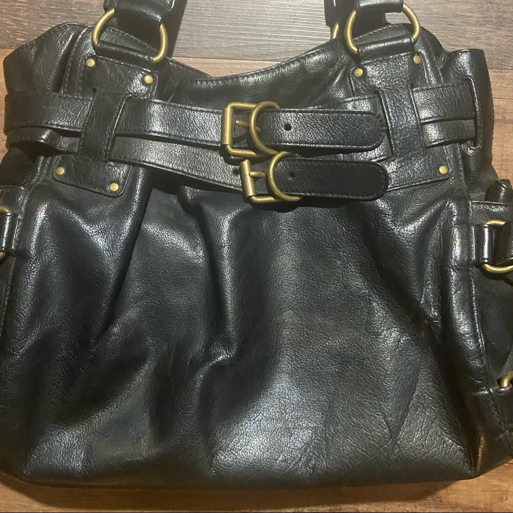 Kooba Black Leather Hobo Shoulder Bag with Brass Hardware - Picture 4 of 5